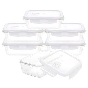 Contenants de conservation hermétiques en verre borosilicate avec couvercles, écologiques, pour préparation de repas et déjeuner, capacité 0,5-1L, avec pompe à vide manuelle - Product Image 1
