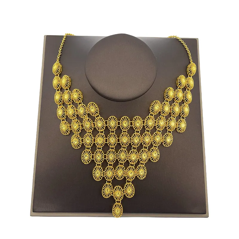 Grace Modern Women's 24K Gold Plated Irregular Shape Collar Pendientes Jewelry Set Gold Indian Jewelry