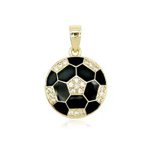 Mode Hiphop Sport Bal Oro 14K Vergulde Voetbal Hangers Voor Ketting Zirkoon Voetbal Mannen En Vrouwen Sieraden Cadeau Hanger