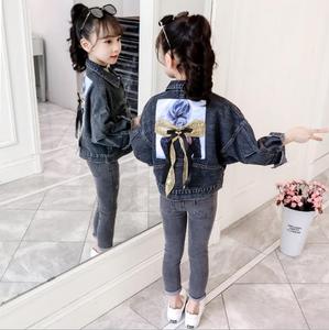 Girls Short Loose Blue Casual Denim Jackets With Bow <b>Tie</b> on the <b>Back</b> From Wholesale Children Factory - Product Image 6