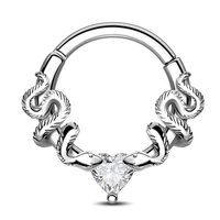 Bijoux corporels personnalisés en titane ASTM F136, Boucle d'oreille clicker en forme de serpent avec zircon cubique central, Piercing de nez, Bijoux de piercing tendance