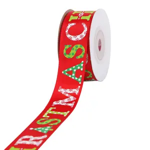 Оптовая продажа дешевые красные рождественские английские символы ленты Полиэфирная печать ребристая лента