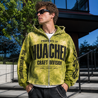 Sweat à capuche zippé personnalisé en molleton bouclette 380 GSM pour homme, 100 % coton, coupe courte, oversize, délavé à l'acide, effet vieilli, style streetwear vintage, fabrication OEM ODM
