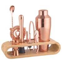 Ensemble de shaker à cocktails OUYADA 600 ml en or rose, 12 pièces, kit de barman professionnel avec support en bois, accessoires de bar pour bar à domicile
