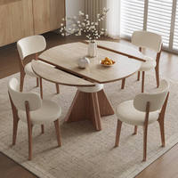 Mesa de Comedor Redonda Extensible de Madera Maciza con 4 Sillas, Estilo Ecológico, Perfecta para Cocinas y Comedores, Personalizable
