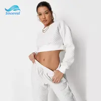 Mode Herfst Custom Witte Gewatteerde Sweatshirt Jogging Broek Tweedelige Dames Trui Pak