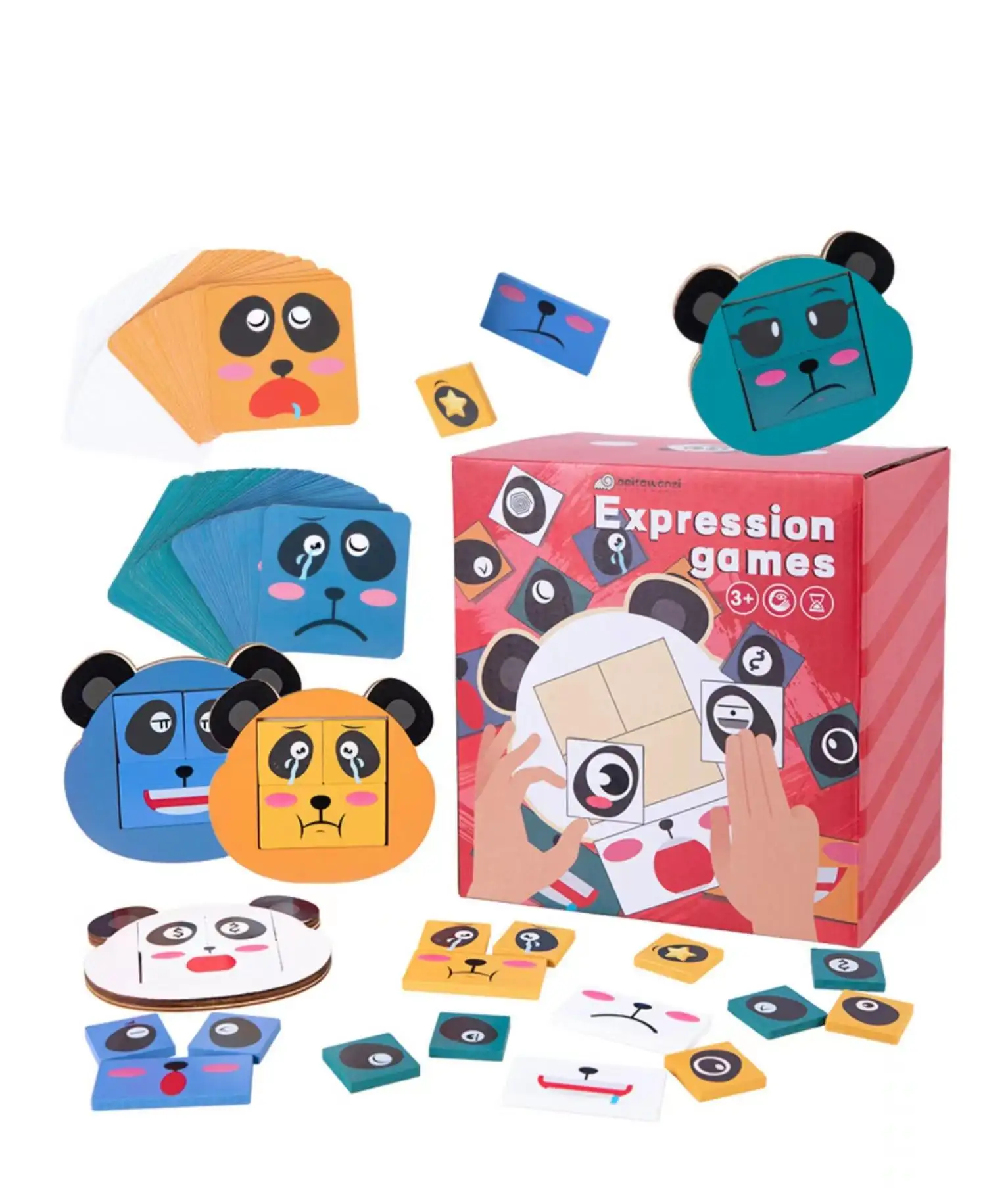 Cute Panda Face Change Matching Puzzle Children Expression Board Game Montessori Education Learning Block Toys for Kids