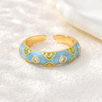 JS15 Vintage Candy Kleur Emaille Hart Open Verstelbare Ringen Strass Inleg Verguld Stapelbare Vinger Sieraden voor Meisjes