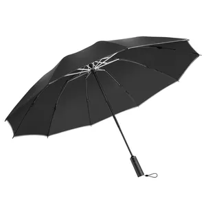 High Quality Portable Automatic Open Reverse Folding Umbrella Business Travel Umbrella With LED Flashlight