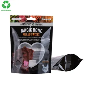 Recycelbar 8 Unzen 120 Mikron schwarzes PP-Material heißkleben flexible laminierte bedruckte Standverpackungsbeutel für Haustier-Hundefutter