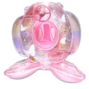 Bouée gonflable pour enfant en forme de sirène papillon rose, avec volant, siège flottant pour piscine, taille enfant. - Product Image 5