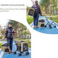 Poussette pour animaux de compagnie 3-en-1 à double couche, poussette détachable pour chat et chien avec porte-animaux amovibles, chariot de voyage pliable pour les promenades en extérieur