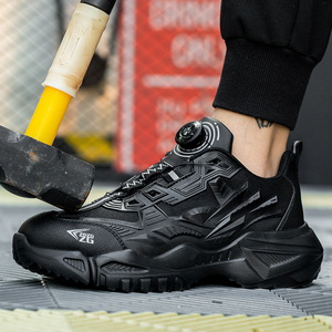 Sunland钢趾防粉碎橡胶纽扣调节防穿刺防滑飞网麂皮男士工业安全鞋 - Product Image 2