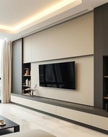 Meuble TV Mural Style Moderne Minimaliste en Bois avec Supports TV, Centre de Divertissement, Mobilier de Salon