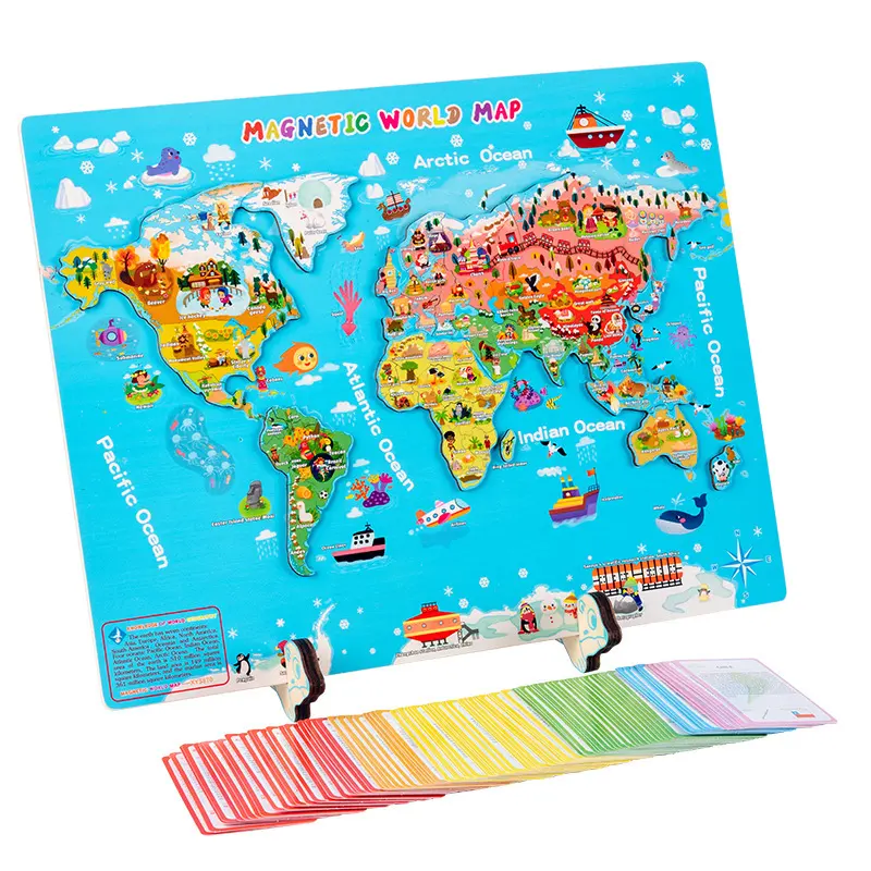 New Arrival Wooden 3D Magnetic World Map Jigsaw Puzzle Game Wood Montessori Early Educational Teaching Aids Toys For Kids