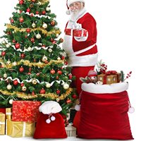 Sacs cadeaux en toile de coton avec cordon de serrage, grand format, écologiques, rectangulaires, 50x70cm, avec logo personnalisé, thème Noël Père Noël, tendance, DDP Factory