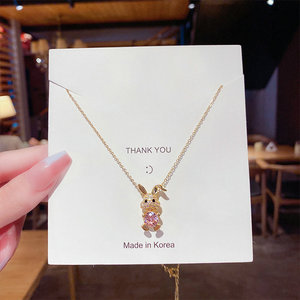 In acciaio al titanio placcato oro divertente coniglio collana pendente da <span class=keywords><strong>donna</strong></span> rosa cristallo zircone catena regalo di compleanno in acciaio inox - Product Image 2