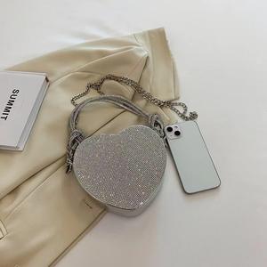 Wholesale PU Party Banquet <b>Weeding</b> Handbags Ladies Fashion Bling Bling Silver Heart Shaped <b>Bag</b> <b>for</b> Women - Product Image 3