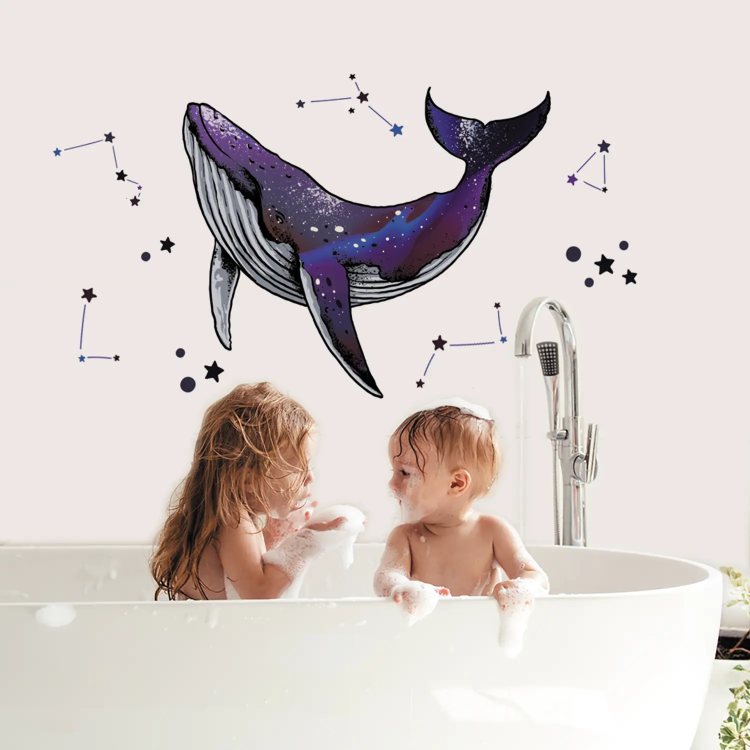 Funlife-pegatina de pared con diseño de ballena azul para niños y niñas, calcomanía artística con diseño de Peel y Stick, bajo el mar, pez y Estrella, 180g