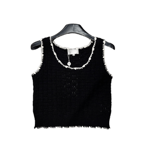 Robe débardeur côtelée pour femme avec bordure festonnée contrastante, sans manches, coupe ajustée, décontractée, mini-robe d'été - Product Image 1