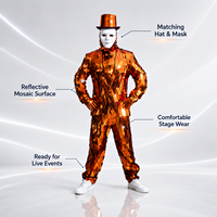 Traje de espejo facetado de dos piezas con sombrero y máscara para actuaciones en escenario, discoteca, fiestas, espectáculos, guantes y accesorios.