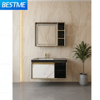 Meuble de salle de bain moderne de luxe en céramique avec vasque en céramique et pierre frittée pour hôtels, appartements, villas