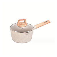 Set peralatan masak induksi aluminium putih 10 buah, panci masak anti lengket kualitas tinggi gagang kayu untuk Penggunaan dapur rumah