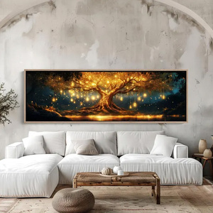 Impression sur toile d'arbre lumineux, arbre à ampoules LED fantastique, art mural texturé extra large encadré, décoration intérieure pour hôtel, maison - Product Image 3
