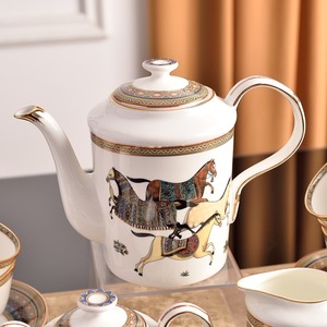 Elegant Horse Pattern Porcelain <b>Tea</b> <b>Set</b> Luxury Equestrian Print Ceramic Teapot Cups Sugar Creamer <b>Set</b> for Afternoon <b>Tea</b> - Product Image 3