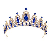 Couronne de mariée en diamant bleu, collier principal de mariage, ensemble de couronne trois pièces