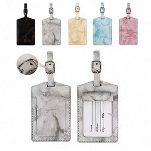 Étiquettes de bagages en cuir PU 7x11cm imperméables et écologiques, avec impression par transfert thermique, pour le voyage - Vente en gros usine - Product Image 6