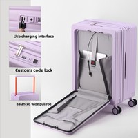 Valise cabine 20 pouces à ouverture frontale avec poignée large, serrure à combinaison TSA, roulettes multidirectionnelles, port USB et fonction extensible