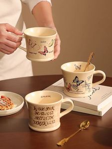 Wholesale Aesthetic Eco-friendly <b>Ceramic</b> <b>Mug</b> Cartoon Butterfly Design French Style Vintage Pink Purple Colors Reusable Food Safe - Product Image 1