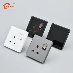 Interruptores Eléctricos de pared de alta calidad, enchufes e interruptores de vidrio templado negro, enchufe doble USB de Reino Unido con certificado CE