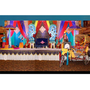 Decoración Portátil para Bodas Punjabi con Temática de Sangeet, Estilo Canadiense, con Estatuas de Rickshaw y Mehndi - Product Image 1