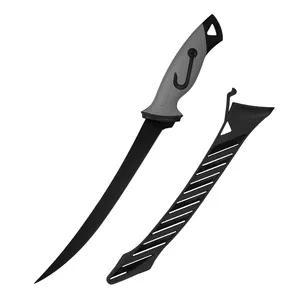 Nuevos accesorios de pesca personalizados, cuchillo de filete de pescado, cuchillo de pesca con revestimiento negro de acero inoxidable 5Cr15