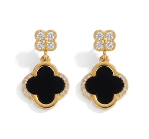 Ensemble de bijoux trèfle porte-bonheur classique noir et blanc avec chaîne en acier inoxydable - Product Image 3
