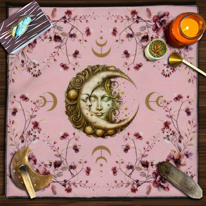 Nappe de Tarot 75/50cm, Tapis d'Altar Phases de Lune, <span class=keywords><strong>Fleurs</strong></span>, Animaux, Horloge Pagan, Astrologie, Divinations au Pendule, Tapis de Cartes <span class=keywords><strong>Oracle</strong></span> - Product Image 2