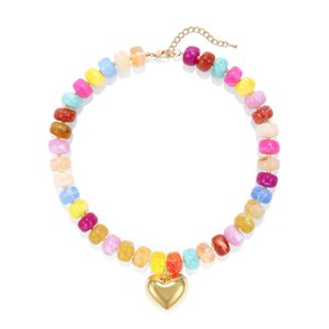 Collana girocollo trendy Y2K <span class=keywords><strong>in</strong></span> <span class=keywords><strong>resina</strong></span> con perline, ciondolo a cuore gonfio colorato, collana di perline per regalo estivo - Product Image 1