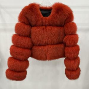 Ropa de piel auténtica de color sólido superventas, abrigos de piel para mujer joven, chaqueta de piel de zorro auténtica con cuello redondo - Product Image 1