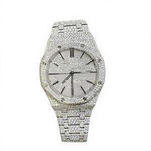 Montre en acier inoxydable avec cadran en verre et diamants Moissanite blancs, étanche 10 bars, bracelet à fermoir, idéale pour les occasions spéciales - Product Image 1