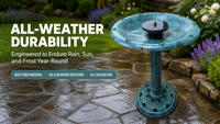 Fontaine solaire pour bain d'oiseaux, bol sur piédestal en verdigris, bassin en feuille de lotus, résine plastique durable PP, pour jardin extérieur