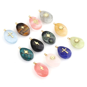 Gemstone Symbol Charm | 18K PVD Gold Plated Stainless Steel Natural Stone Pendants | Cross Star Lightning Bolt & Sunburst Charms - Product Image 2