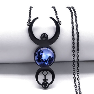 Collar de Cristal con Triple Luna y Planeta, Collar de Acero Inoxidable con Fase Lunar, Diosa Secreta <span class=keywords><strong>Hécate</strong></span>, Collar para Mujer - Product Image 2