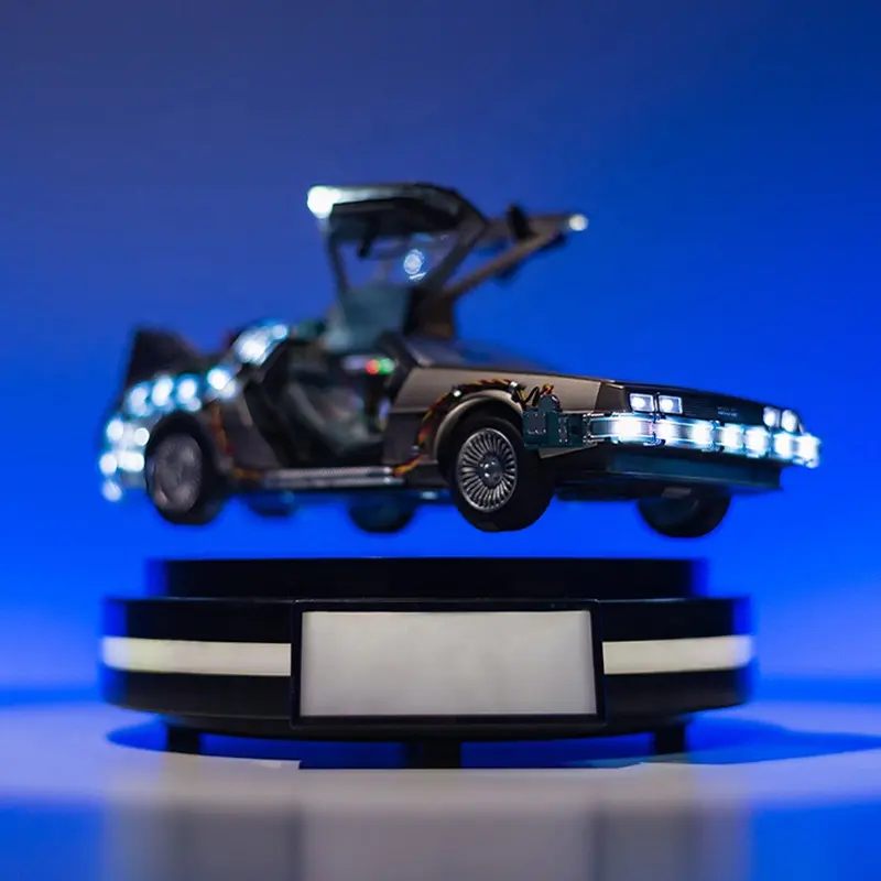 Coche flotante de levitación magnética de Regreso al futuro, coche de juguete de metal fundido con LED original personalizado, modelo de coche fundido a presión