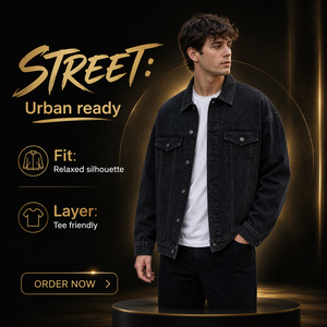 Chaqueta de mezclilla de punto negra lavada para hombre, estilo oversize, de algodón, con cuello vuelto y botones frontales, para primavera, estilo urbano. - Product Image 5