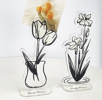 Support de bureau en acrylique pour notes autocollantes, motif floral en encre colorée originale, figurine décorative de dessin animé, petit cadeau