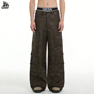 <span class=keywords><strong>Pantaloni</strong></span> con fondo oversize personalizzati <span class=keywords><strong>pantaloni</strong></span> larghi in pelle Vintage Cargo per gli uomini - Product Image 1