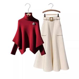 Hiver 2025 Nouveau style Femmes Super Nice Christmas Cape Sweater and Midi Skirt Two - Piece Set Trendy - Product Image 4