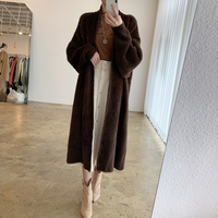 Nouveautés : Manteaux longs en maille pour femme, chauds et décontractés, coupe ajustée, unis, longueur cheville, vestes moelleuses, cardigans en fourrure